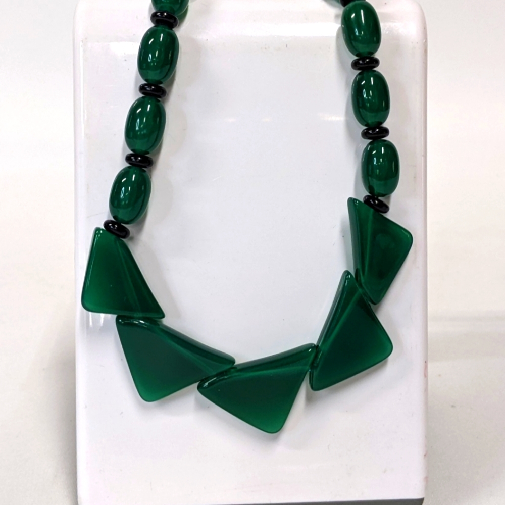 Vintage Art Deco Style Green Lucite Beaded Necklace, Book Piece,
